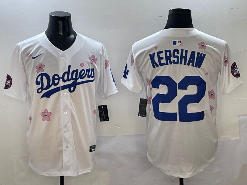 Men Los Angeles Dodgers #22 Kershaw White Sakura Edition 2025 Nike MLB Jersey style 1->los angeles dodgers->MLB Jersey